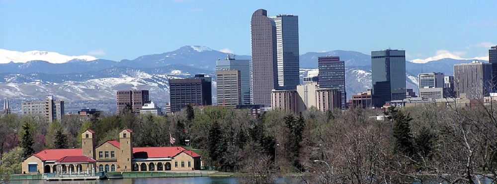 Denver skyline and Rocky Mountains